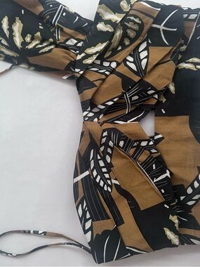 Karina Grimaldi Black, Mustard & White Smocked Tropical Top